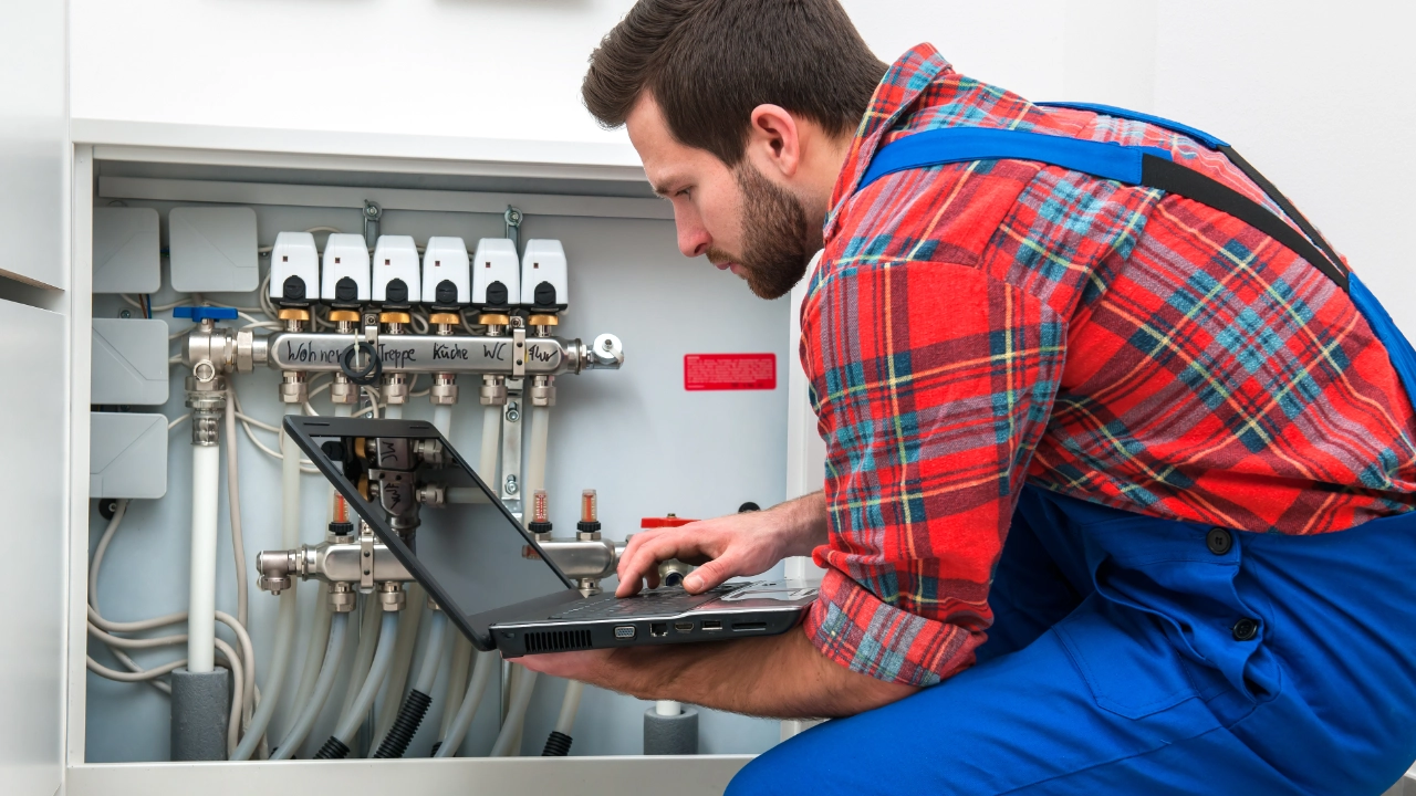 Techniker wartet eine Heizungsanlage
