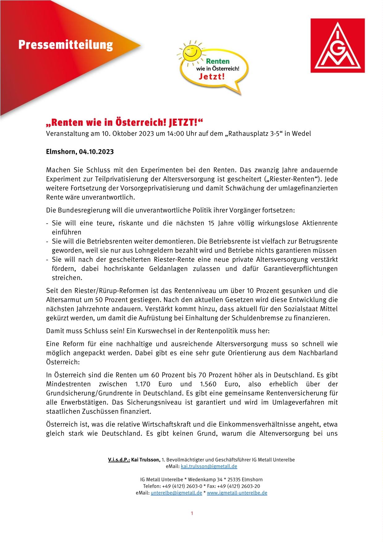 „Renten wie in Österreich! JETZT! “