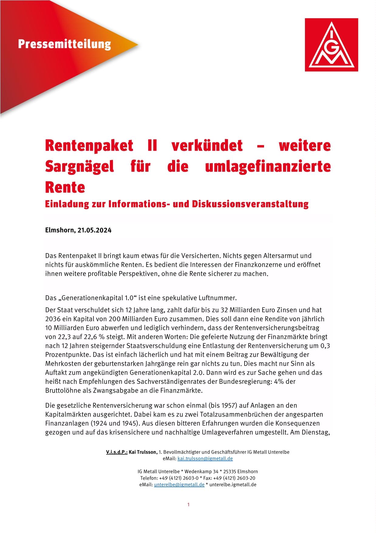 Rentenpaket II verkündet