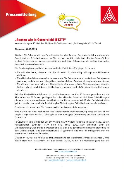 „Renten wie in Österreich! JETZT! “